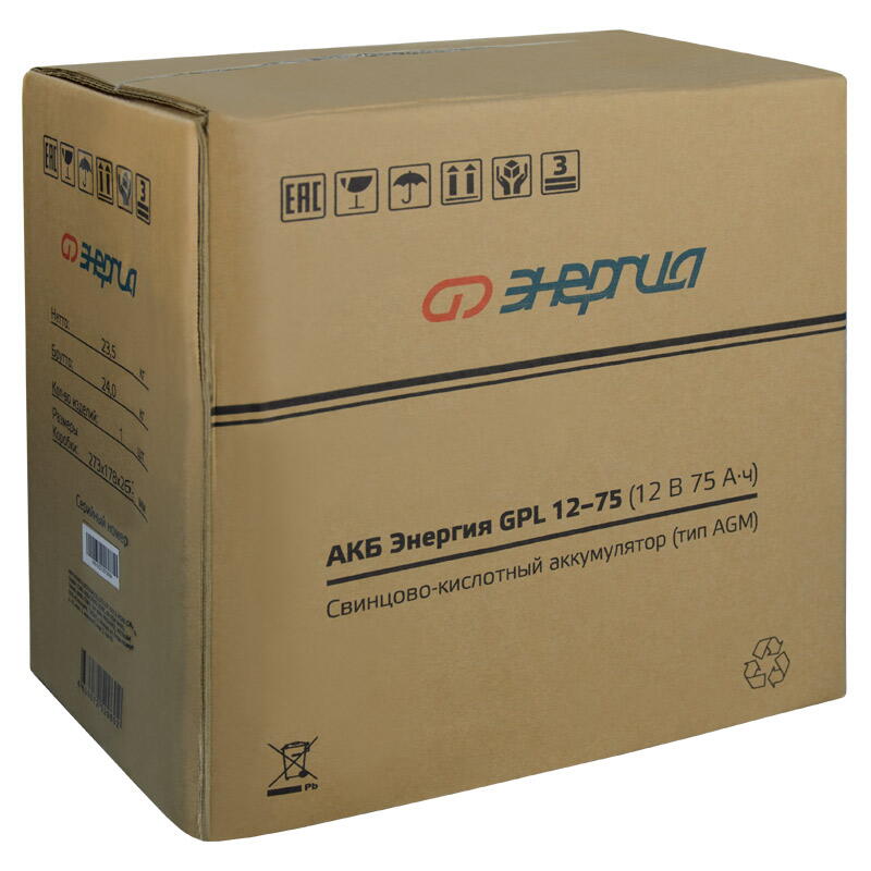 Аккумулятор для ИБП Энергия АКБ GPL 12-75 (тип AGM)